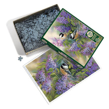 Load image into Gallery viewer, Chickadees and Lilacs 1000 Piece Puzzle
