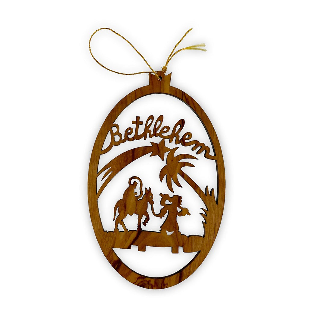 Ornament - Olive wood oval with Flight to Egypt